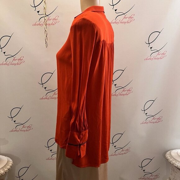 Massimo Dutti . Sz 2. Red Rayon Embroidered Long Sleeve Blouse. Asymmetric B95 - Picture 3 of 7